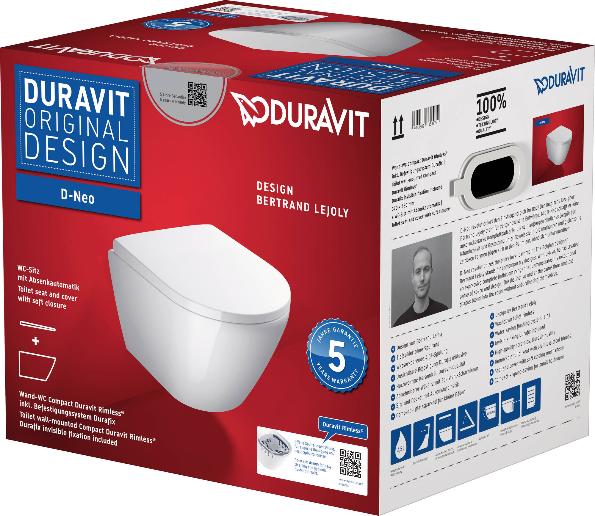 bekennen Charmant Fotoelektrisch Duravit D-Neo compact en randloos hangtoilet met toiletbril 37x48x40cm Wit  - Saniweb.be